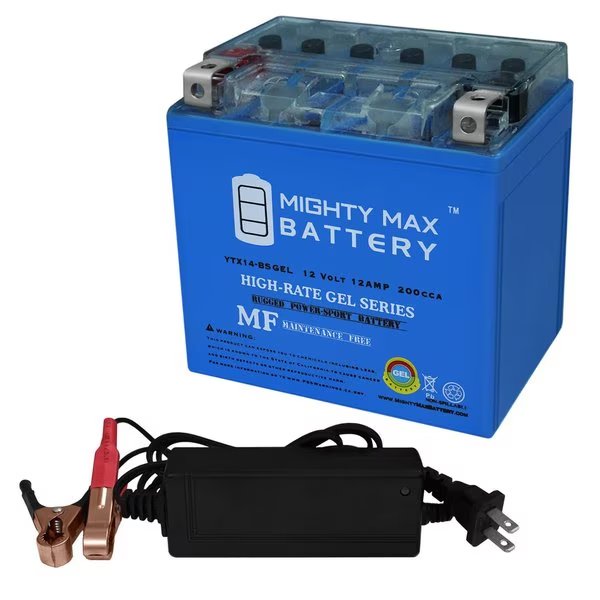 YTX14-BSGEL Replaces Kawasaki KSV700-A, B 04-08 With 12V 2Amp Charger, Mighty Max Battery, Mfr#: MAX3836385